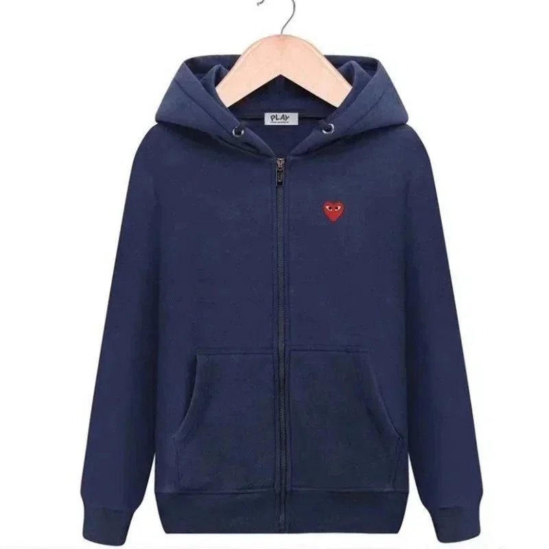 Front small red heart velvet cardigan navy blue